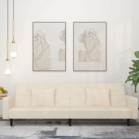 Sofá cama de 2 plazas con dos almohadas terciopelo color crema de , Sofás - Ref: Foro24-375823, Precio: 277,03 €, Descuento: %