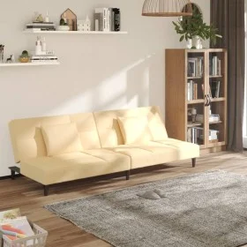 Sofá cama de 2 plazas con dos almohadas terciopelo color crema de , Sofás - Ref: Foro24-375814, Precio: 244,42 €, Descuento: %