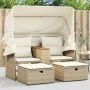 Sofá de jardín 2 plazas con toldo y taburetes ratán PE beige de , Sofás de exterior - Ref: Foro24-365802, Precio: 362,20 €, D...