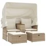 Sofá de jardín 2 plazas con toldo y taburetes ratán PE beige de , Sofás de exterior - Ref: Foro24-365802, Precio: 362,20 €, D...