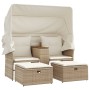 Sofá de jardín 2 plazas con toldo y taburetes ratán PE beige de , Sofás de exterior - Ref: Foro24-365802, Precio: 288,65 €, D...