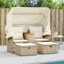 Sofá de jardín 2 plazas con toldo y taburetes ratán PE beige de , Sofás de exterior - Ref: Foro24-365802, Precio: 362,20 €, D...