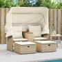 Sofá de jardín 2 plazas con toldo y taburetes ratán PE beige de , Sofás de exterior - Ref: Foro24-365802, Precio: 288,65 €, D...