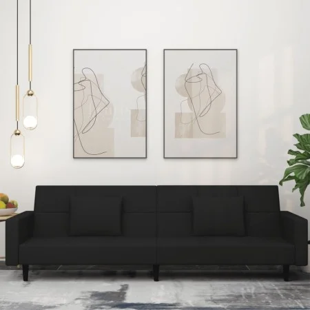 Sofá cama de 2 plazas con dos almohadas terciopelo negro de , Sofás - Ref: Foro24-375821, Precio: 270,30 €, Descuento: %