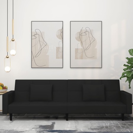 Sofá cama de 2 plazas con dos almohadas terciopelo negro de , Sofás - Ref: Foro24-375821, Precio: 274,95 €, Descuento: %