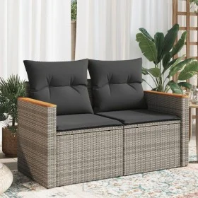 Sofá de jardín con cojines 2 plazas ratán sintético gris de , Sofás de exterior - Ref: Foro24-366144, Precio: 144,92 €, Descu...