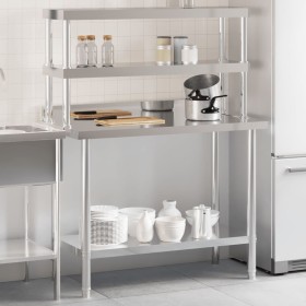 Mesa de trabajo para cocina con estante acero inox 110x55x150cm de , Restauración - Ref: Foro24-3208904, Precio: 292,37 €, De...