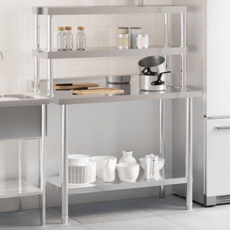 Mesa de trabajo para cocina con estante acero inox 110x55x150cm de , Restauración - Ref: Foro24-3208904, Precio: 292,37 €, De...