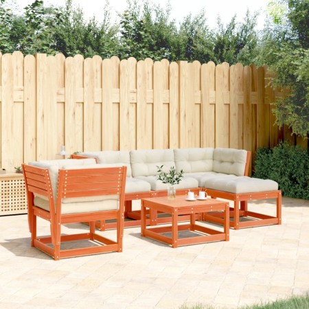 Set muebles jardín 5 pzas con cojines madera pino marrón cera de , Conjuntos de jardín - Ref: Foro24-3216922, Precio: 611,91 ...