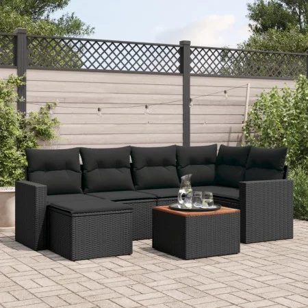 7-piece garden dining set and black synthetic rattan cushions by , Modular outdoor sofas - Ref: Foro24-3224221, Price: 427,48...