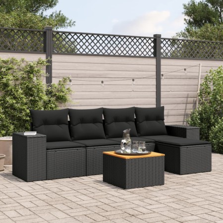 Set de sofás de jardín 6 piezas y cojines ratán sintético negro de , Conjuntos de jardín - Ref: Foro24-3225418, Precio: 374,1...