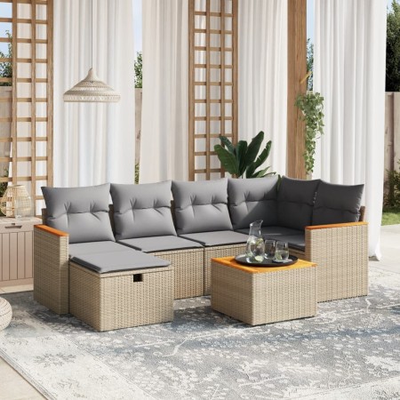Juego de sofás jardín con cojines beige mezcla 7 pzas ratán PE de , Conjuntos de jardín - Ref: Foro24-3265308, Precio: 414,27...