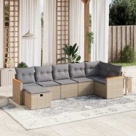 Juego de sofás jardín con cojines beige mezcla 7 pzas ratán PE de , Conjuntos de jardín - Ref: Foro24-3265315, Precio: 434,60...