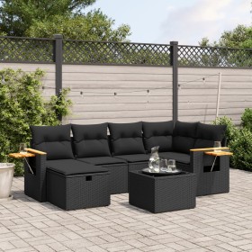 Set de comedor de jardín 7 pzas y cojines ratán sintético negro de , Conjuntos de jardín - Ref: Foro24-3265521, Precio: 448,9...