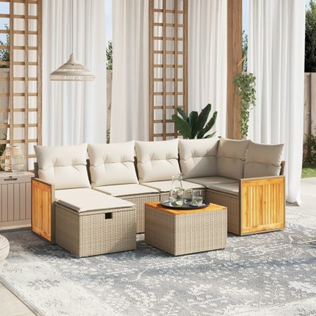 Set sofás de jardín 7 piezas y cojines ratán sintético beige de , Conjuntos de jardín - Ref: Foro24-3265741, Precio: 435,62 €...