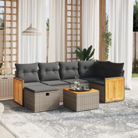 Set de sofás de jardín 7 piezas con cojines ratán PE gris de , Conjuntos de jardín - Ref: Foro24-3265743, Precio: 407,23 €, D...