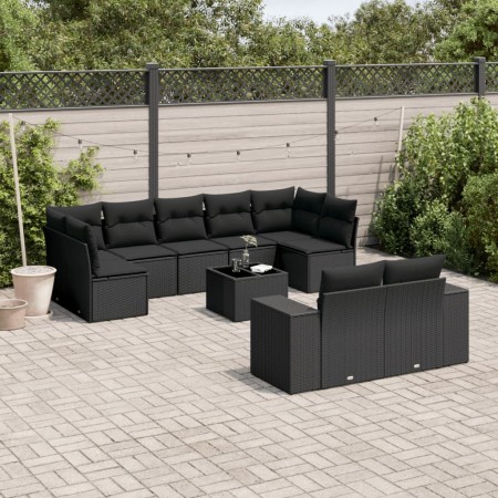 Set de sofás de jardín 10 pzas cojines ratán sintético negro de , Conjuntos de jardín - Ref: Foro24-3223024, Precio: 652,09 €...