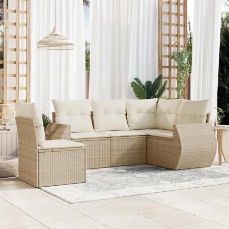 Juego de sofás jardín con cojines 5 pzas ratán sintético beige de , Conjuntos de jardín - Ref: Foro24-3221367, Precio: 384,91...