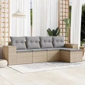 Garden sofa set with cushions 5 pieces beige synthetic rattan by , Modular outdoor sofas - Ref: Foro24-3222488, Price: 316,87...
