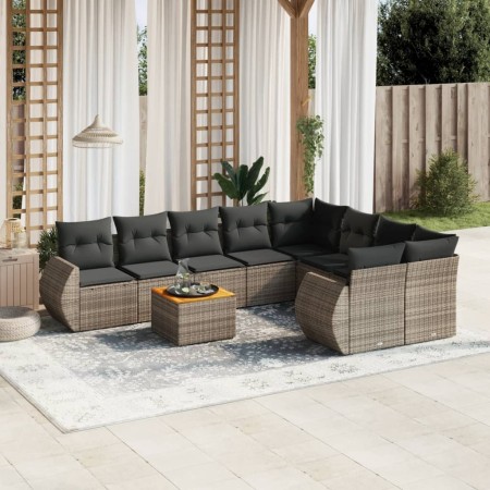 Set de muebles de jardín 9 pzas y cojines ratán sintético gris de , Conjuntos de jardín - Ref: Foro24-3224933, Precio: 553,89...