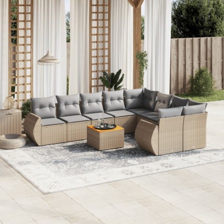 Juego de sofás jardín con cojines beige 10 pzas ratán sintético de , Conjuntos de jardín - Ref: Foro24-3225163, Precio: 592,3...