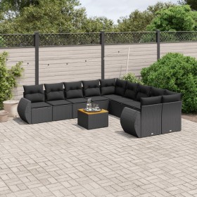 Set de sofás de jardín 11 pzas y cojines ratán sintético negro de , Conjuntos de jardín - Ref: Foro24-3225194, Precio: 689,24...