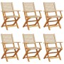 Sillas de jardín plegables 6 uds madera maciza y ratán PE beige en Sillas de jardín | Comprar online en Foru.es