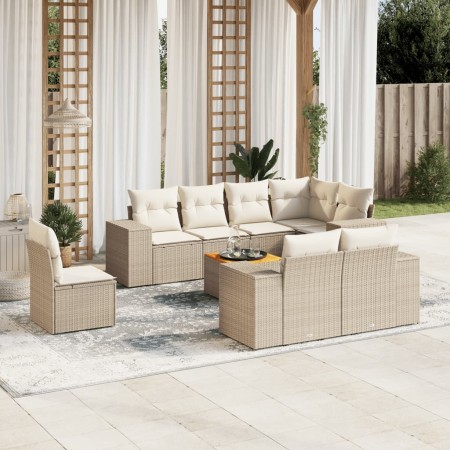 Set de sofás de jardín 9 pzas con cojines ratán sintético beige de , Conjuntos de jardín - Ref: Foro24-3225540, Precio: 640,9...