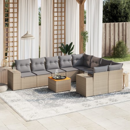 Juego de sofás jardín con cojines beige 10 pzas ratán sintético de , Conjuntos de jardín - Ref: Foro24-3225604, Precio: 590,0...