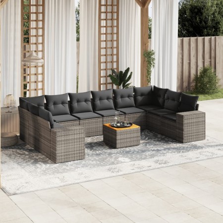 Set de sofás de jardín 11 pzas y cojines ratán sintético gris de , Conjuntos de jardín - Ref: Foro24-3225619, Precio: 652,52 ...