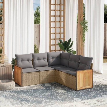 Juego de sofás jardín con cojines 5 pzas ratán sintético beige de , Conjuntos de jardín - Ref: Foro24-3227641, Precio: 328,71...