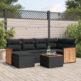 Set de comedor de jardín 7 pzas y cojines ratán sintético negro de , Conjuntos de jardín - Ref: Foro24-3227861, Precio: 425,2...