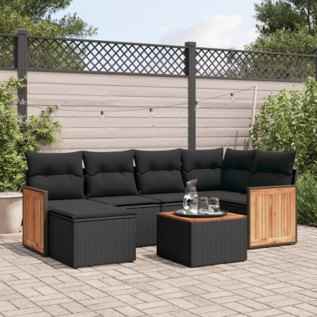 Set de comedor de jardín 7 pzas y cojines ratán sintético negro de , Conjuntos de jardín - Ref: Foro24-3227861, Precio: 410,6...