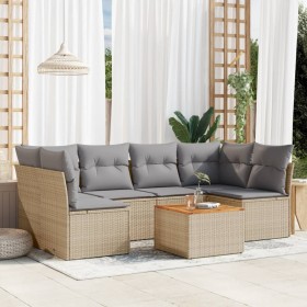 Juego de sofás jardín con cojines beige mezcla 7 pzas ratán PE de , Conjuntos de jardín - Ref: Foro24-3255891, Precio: 434,00...