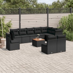 Set de sofás de jardín 11 pzas y cojines ratán sintético negro de , Conjuntos de jardín - Ref: Foro24-3256027, Precio: 684,99...