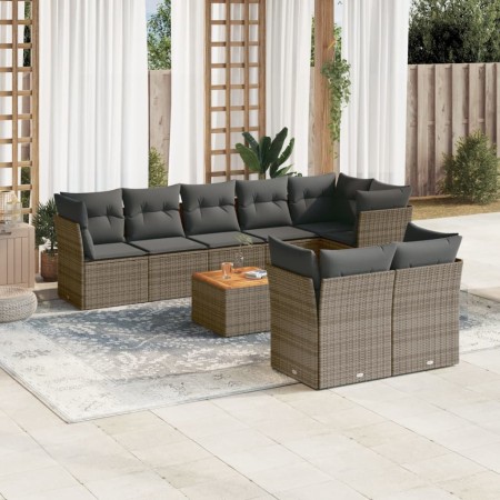 Set de muebles de jardín 9 pzas y cojines ratán sintético gris de , Conjuntos de jardín - Ref: Foro24-3256067, Precio: 557,79...