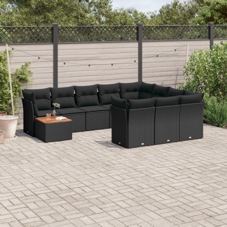 Set de sofás de jardín 11 pzas y cojines ratán sintético negro de , Conjuntos de jardín - Ref: Foro24-3256174, Precio: 672,41...
