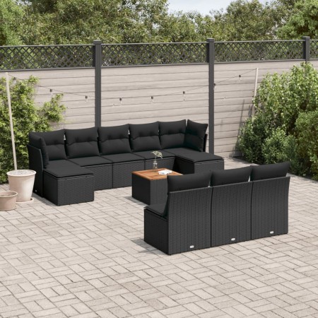 Set de sofás de jardín 11 pzas y cojines ratán sintético negro de , Conjuntos de jardín - Ref: Foro24-3256195, Precio: 610,93...