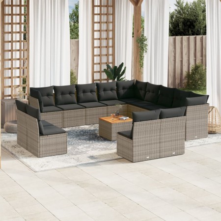 Set de sofás de jardín 14 pzas con cojines ratán sintético gris de , Conjuntos de jardín - Ref: Foro24-3256270, Precio: 860,8...