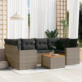 Set de sofás de jardín 7 piezas con cojines ratán PE gris de , Conjuntos de jardín - Ref: Foro24-3256354, Precio: 445,39 €, D...