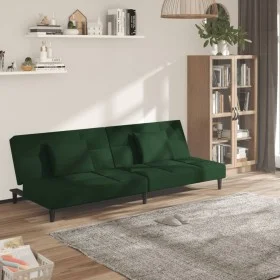 Sofá cama de 2 plazas con dos almohadas terciopelo verde oscuro de , Sofás - Ref: Foro24-375809, Precio: 246,10 €, Descuento: %
