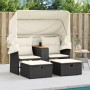 Sofá de jardín 2 plazas con toldo y taburetes ratán PE negro de , Sofás de exterior - Ref: Foro24-365800, Precio: 280,76 €, D...