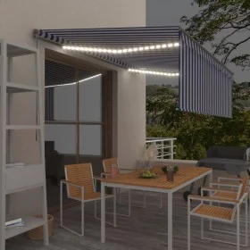 Manuell ausfahrbare Markise mit Rollo und blau-weißer LED 4x3 m von , Markisen - Ref: Foro24-3069421, Preis: 389,80 €, Rabatt: %
