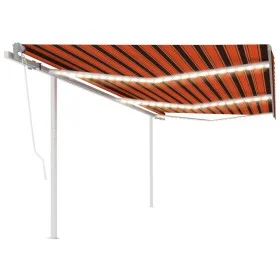Automatic awning LED wind sensor orange and brown 6x3 m by , Awnings - Ref: Foro24-3070015, Price: 904,35 €, Discount: %