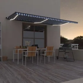 Manual retractable awning with blue and white LED light 600x350 cm by , Awnings - Ref: Foro24-3069241, Price: 740,73 €, Disco...
