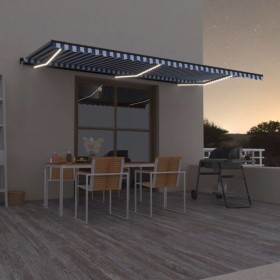 Toldo retráctil manual con luz LED azul y blanco 600x350 cm de , Toldos - Ref: Foro24-3069241, Precio: 574,86 €, Descuento: %