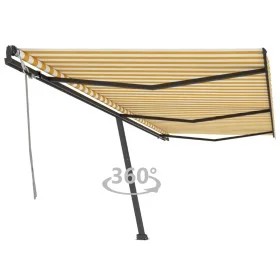 Toldo de pie retráctil manual amarillo y blanco 600x350 cm de , Toldos - Ref: Foro24-3069878, Precio: 667,33 €, Descuento: %