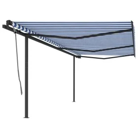 Toldo retráctil automático con postes azul y blanco 6x3 m de , Toldos - Ref: Foro24-3070196, Precio: 612,38 €, Descuento: %