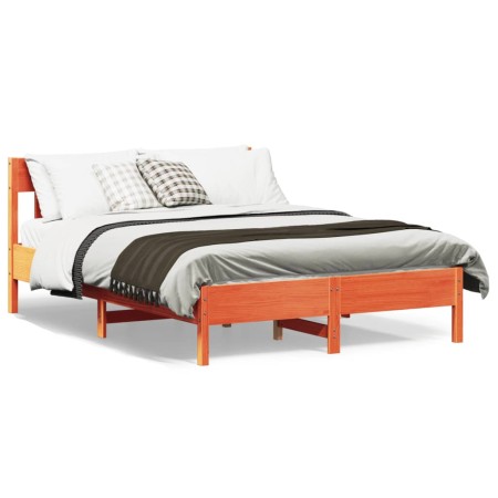 Estructura cama con cabecero madera pino marrón cera 120x190 cm de , Camas y somieres - Ref: Foro24-842673, Precio: 120,49 €,...