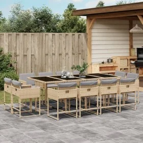 Set comedor de jardín con cojines 13 pzas ratán sintético beige de , Conjuntos de jardín - Ref: Foro24-3211404, Precio: 819,7...